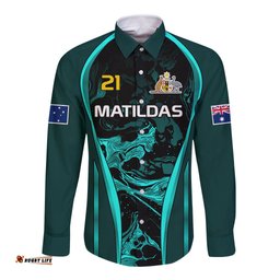 Custom Matildas Australia Soccer Long Sleeve Button Shirt Liquid Marble Texture Vibe