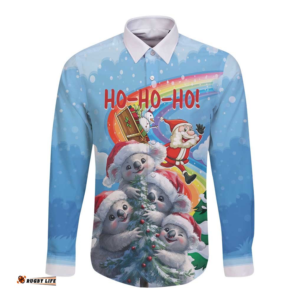 Personalised Australia Koala Christmas Long Sleeve Button Shirt Santa Claus Ho Ho Ho