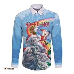 Personalised Australia Koala Christmas Long Sleeve Button Shirt Santa Claus Ho Ho Ho