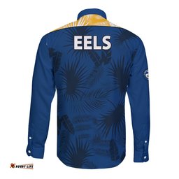 Parramatta Eels Rugby Long Sleeve Button Shirt Simple Hawaiian Palms Leaf