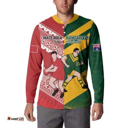 Australia-Tonga Rugby Pacific Custom Button Sweatshirt The Kangaroos and Mate Ma'a Tonga