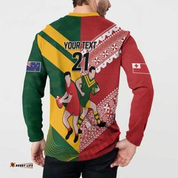 Australia-Tonga Rugby Pacific Custom Button Sweatshirt The Kangaroos and Mate Ma'a Tonga