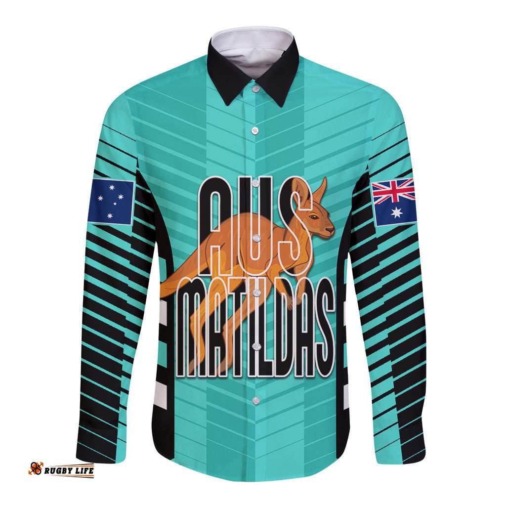 Custom Australia Soccer Long Sleeve Button Shirt Go Matildas Dynamic Turquoise