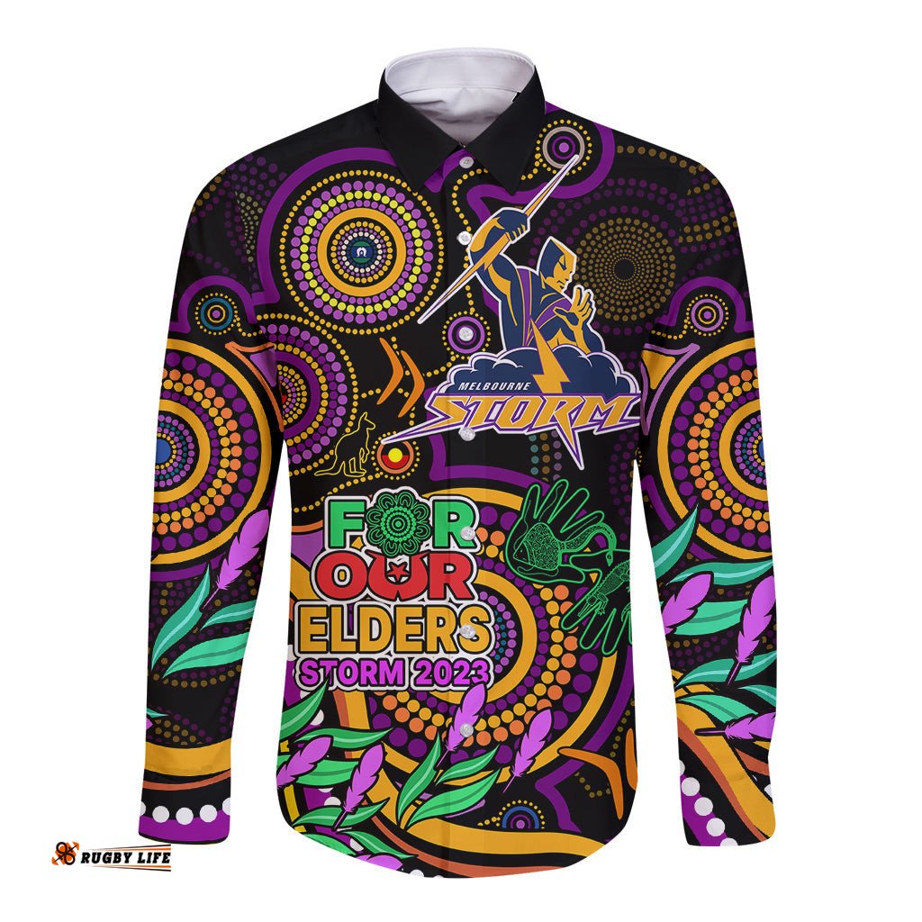 Storm Rugby Aboriginal Art Long Sleeve Button Shirt NAIDOC Indigenous Tribal