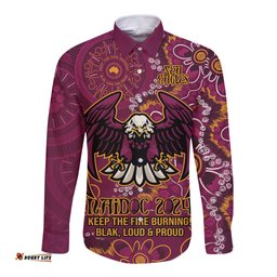 Personalised Sea Eagles NAIDOC Week 2024 Long Sleeve Button Shirt Aboriginal Fire Burning Sparks