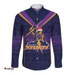 NRL Storm Christmas Custom Long Sleeve Button Shirt Minimalism Style