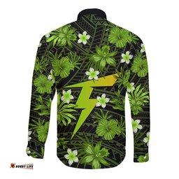 Australian Thunder Cricket Long Sleeve Button Shirt Baeuty Pacific Hibiscus and Polynesian Pattern