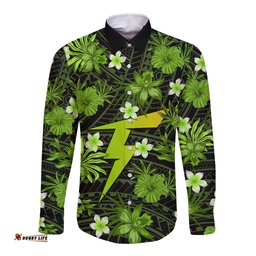 Australian Thunder Cricket Long Sleeve Button Shirt Baeuty Pacific Hibiscus and Polynesian Pattern