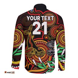 Custom Dolphins Rugby Aboriginal Art Long Sleeve Button Shirt NAIDOC Indigenous Tribal