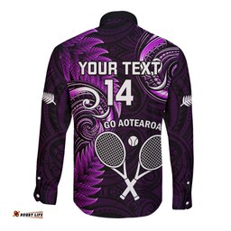 Custom New Zealand Tiki Tennis Long Sleeve Button Shirt 2024 Aotearoa Tenehi Maori Silver Fern Purple