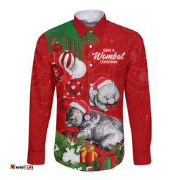 Wombat Lover Long Sleeve Button Shirt Australia Merry Christmas Aboriginal