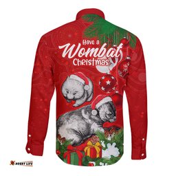 Wombat Lover Long Sleeve Button Shirt Australia Merry Christmas Aboriginal
