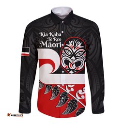 Personalised Te Reo Maori New Zealand Long Sleeve Button Shirt Kia Haka Maori Fern With Tino Rangatiratanga