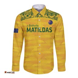 Custom Australia Matildas Long Sleeve Button Shirt National Color Indigenous Art