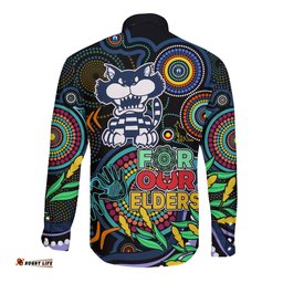 Cats Football Aboriginal Art Long Sleeve Button Shirt NAIDOC Indigenous Tribal