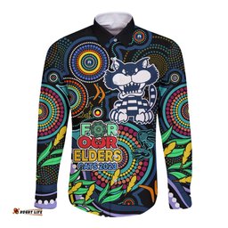 Cats Football Aboriginal Art Long Sleeve Button Shirt NAIDOC Indigenous Tribal