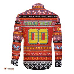 Personalized Suns Football Xmas Long Sleeve Button Shirt Australia AFL Mascot