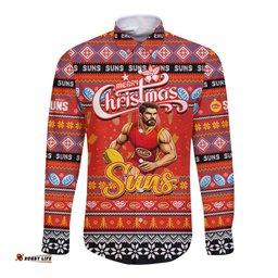 Personalized Suns Football Xmas Long Sleeve Button Shirt Australia AFL Mascot