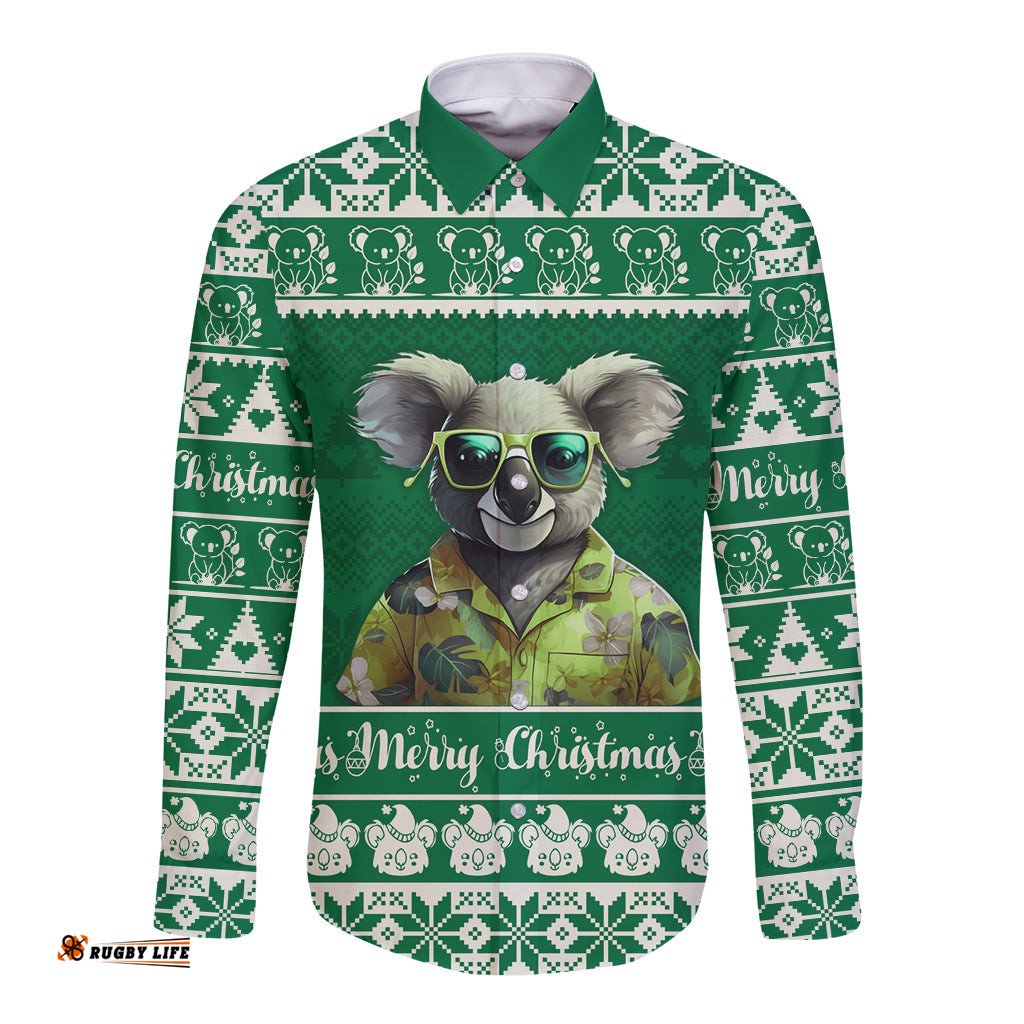 Personalised Australia Koala Christmas Long Sleeve Button Shirt Santa Koala Stay Cool