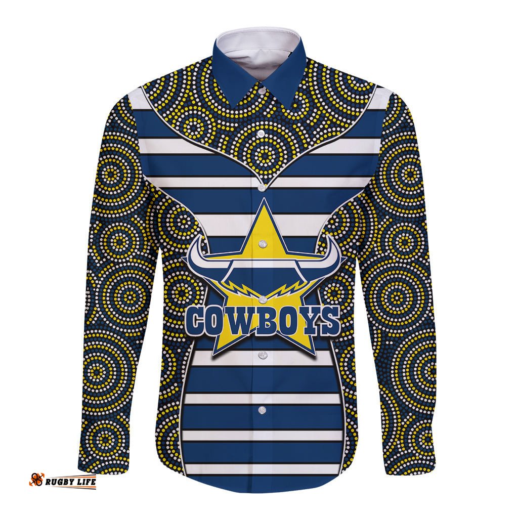 NRL - Cowboys Long Sleeve Button Shirt Mix Dot Aboriginal