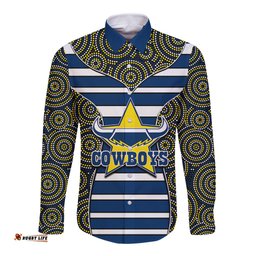 NRL - Cowboys Long Sleeve Button Shirt Mix Dot Aboriginal