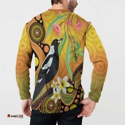 Australia Eucalyptus Flower And Magpie Button Sweatshirt Aboriginal Art