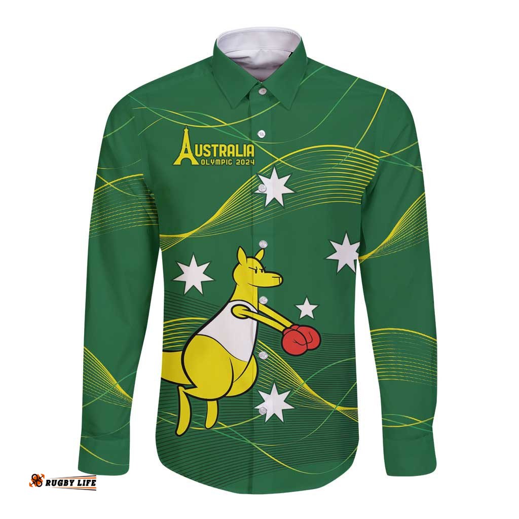 Personalised Australia Go Paris 2024 Long Sleeve Button Shirt National Color Ver1