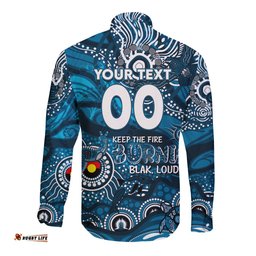 Custom NAIDOC Week 2024 Blues Long Sleeve Button Shirt Aboriginal Animals Keep The Fire Burning