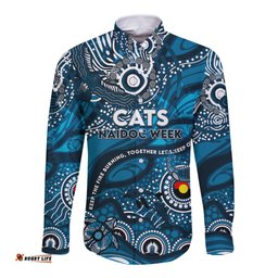 Custom NAIDOC Week 2024 Blues Long Sleeve Button Shirt Aboriginal Animals Keep The Fire Burning