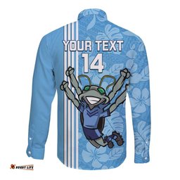 Custom NSW Blues Rugby Long Sleeve Button Shirt Cockroaches Polynesian Pattern Tropical Vibes
