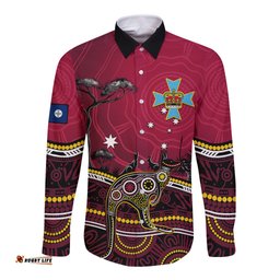 June 6 Queensland Day Long Sleeve Button Shirt Australian Aboriginal Art