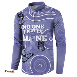 Australia Stomach Cancer Awareness Button Sweatshirt No One Fights Alone Aboriginal Art