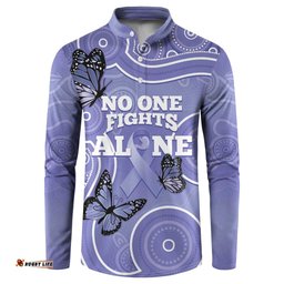Australia Stomach Cancer Awareness Button Sweatshirt No One Fights Alone Aboriginal Art
