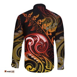 New Zealand Long Sleeve Button Shirt Aotearoa Manaia Maori Fern Tattoo Arty
