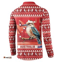 Aussie Kookaburra Button Sweatshirt Merry Christmas Red Style