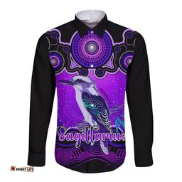 Personalised Australia Sagittarius Kookaburra Zodiac Long Sleeve Button Shirt Auz Astrology Aboriginal Purple