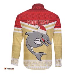 NRL Dolphins Mascot Christmas Personalised Long Sleeve Button Shirt God Style