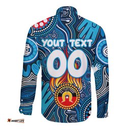 Personalised NAIDOC Week 2024 Carlton Blues Long Sleeve Button Shirt Australian Aboriginal Hand Painting