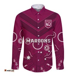 Maroons Rugby Long Sleeve Button Shirt QLD Aboriginal Art