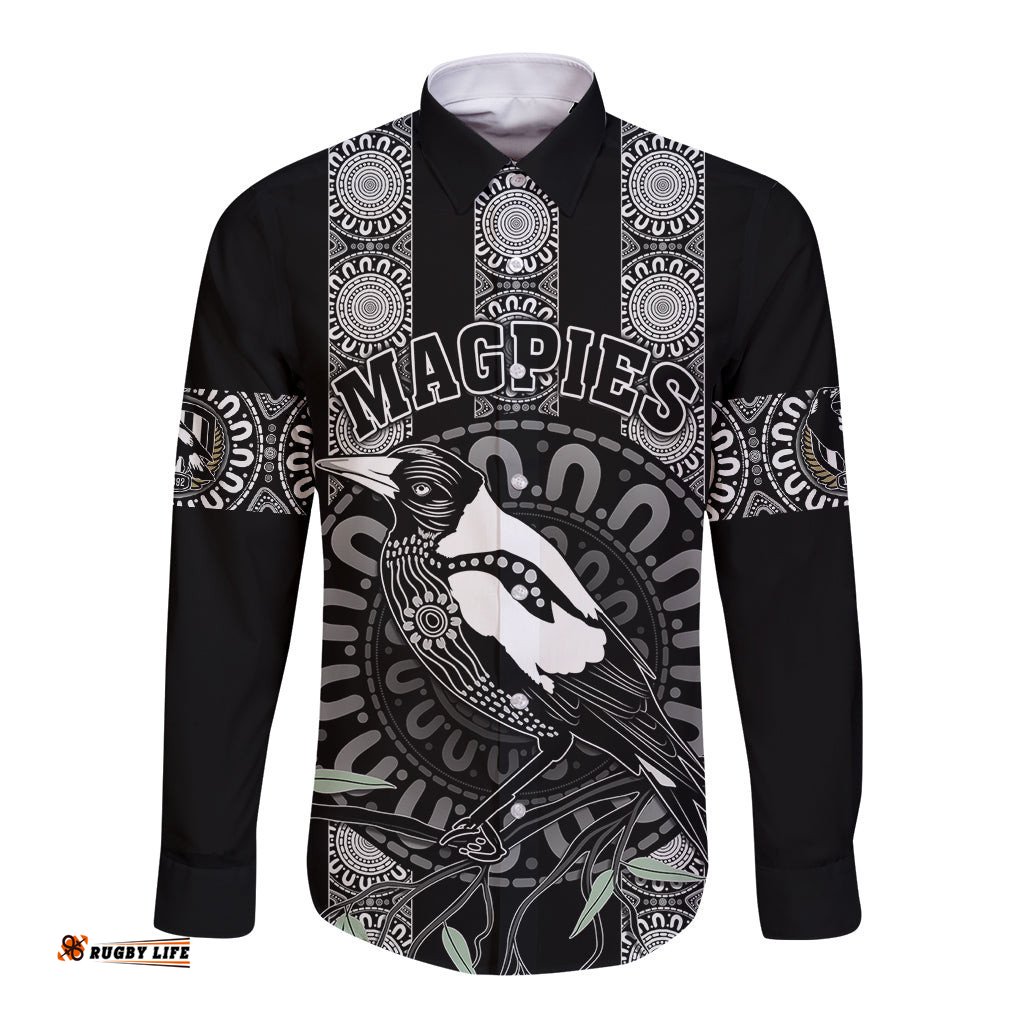Personalised Collingwood Football Long Sleeve Button Shirt Champions GO Magpies