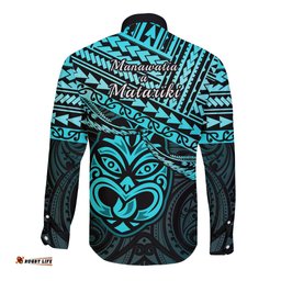 Matariki New Zealand Long Sleeve Button Shirt Maori New Year Tiki Turquoise Version