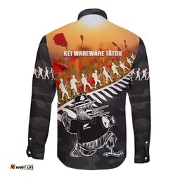 New Zealand ANZAC Rugby Long Sleeve Button Shirt Soldier Fern With Kiwi Bird