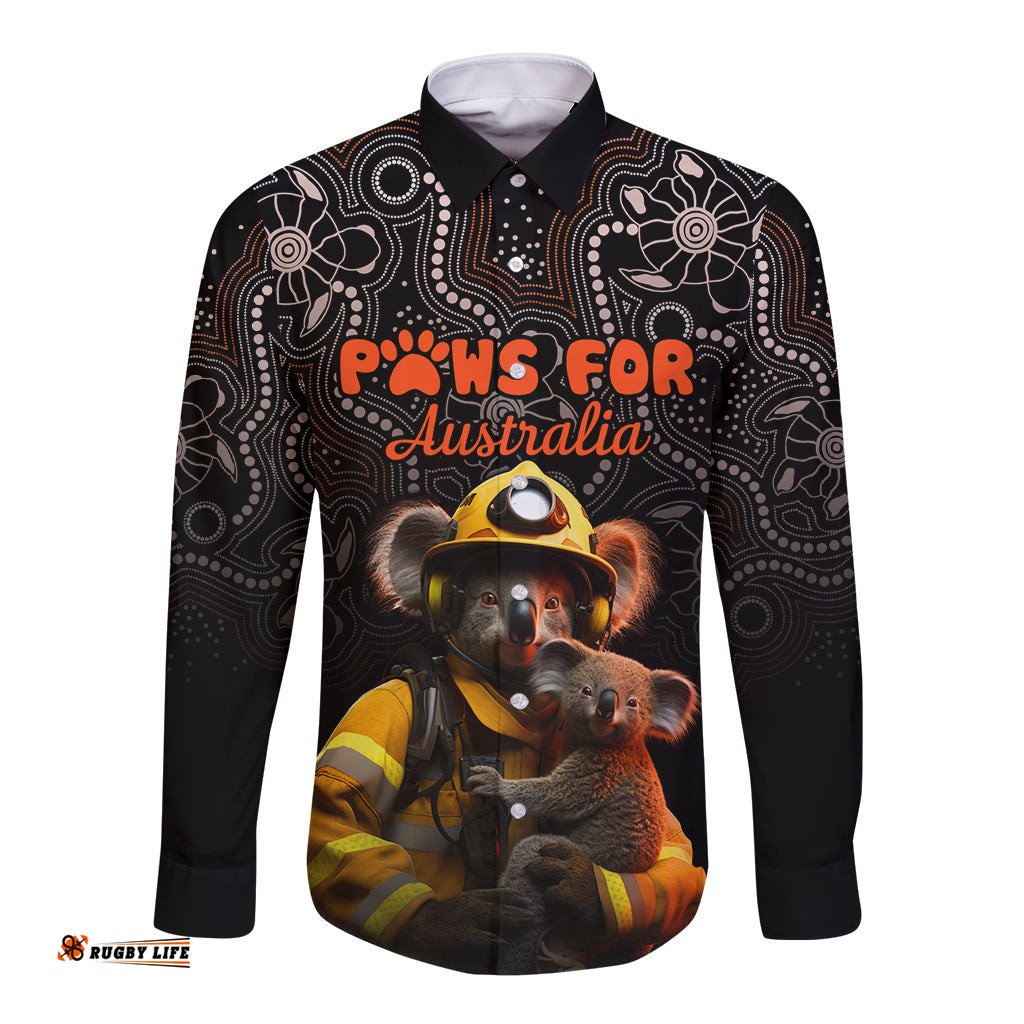Paws For Australia Long Sleeve Button Shirt Bushfire Awareness Indigenous Aboriginal