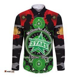 Melbourne Stars ANZAC 2024 Long Sleeve Button Shirt Lest We Forget Poppy Mix Camouflage