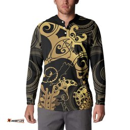 Black And Gold Aotearoa Whai Button Sweatshirt NZ Stingrays Maori Curves Style
