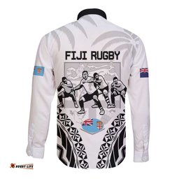 New Zealand And Fiji Tapa Rugby Long Sleeve Button Shirt Haka Dance Mix Cibi Dance Together