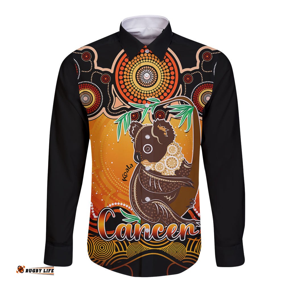 Personalised Australia Cancer Koala Zodiac Long Sleeve Button Shirt Auz Astrology Aboriginal Red