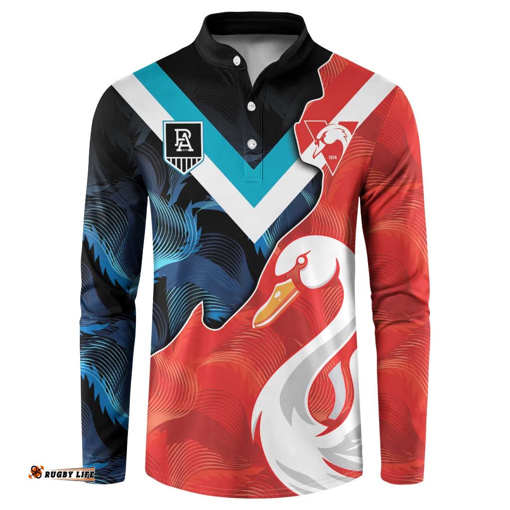 Swans-Port Adelaide Football Custom Button Sweatshirt Cracked Metal Style