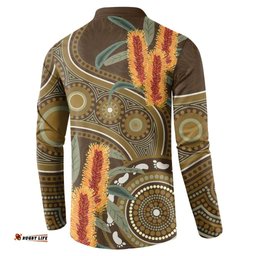 Australian Yellow Banksia Flowers Button Sweatshirt Aboriginal Dot Art