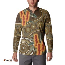 Australian Yellow Banksia Flowers Button Sweatshirt Aboriginal Dot Art